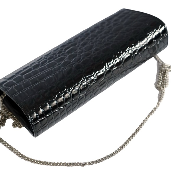 Black Patent Leather Clutch bag with Chain Strap - Picture 6 of 6